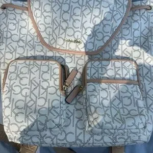 Calvin Klein | Bags | Calvin Klein White And Tan Backpack 